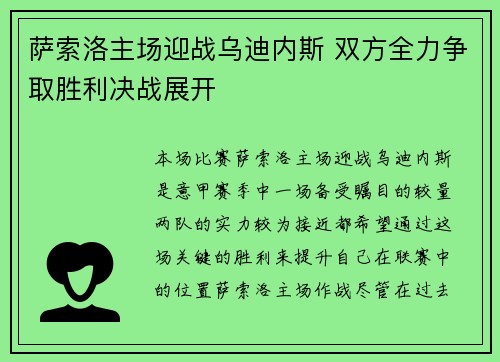 萨索洛主场迎战乌迪内斯 双方全力争取胜利决战展开