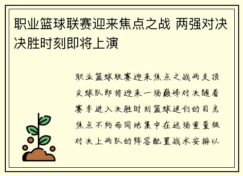 职业篮球联赛迎来焦点之战 两强对决决胜时刻即将上演
